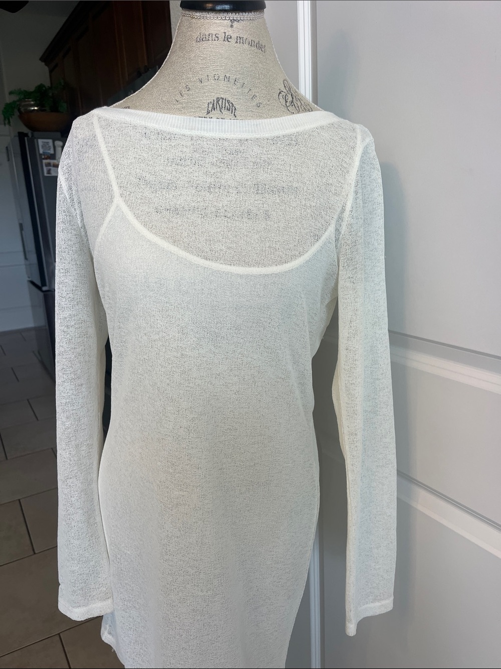 EUC Yummy Tummie cream semi sheer lightweight boat neck dress w/shapewear Med - Picture 2 of 5